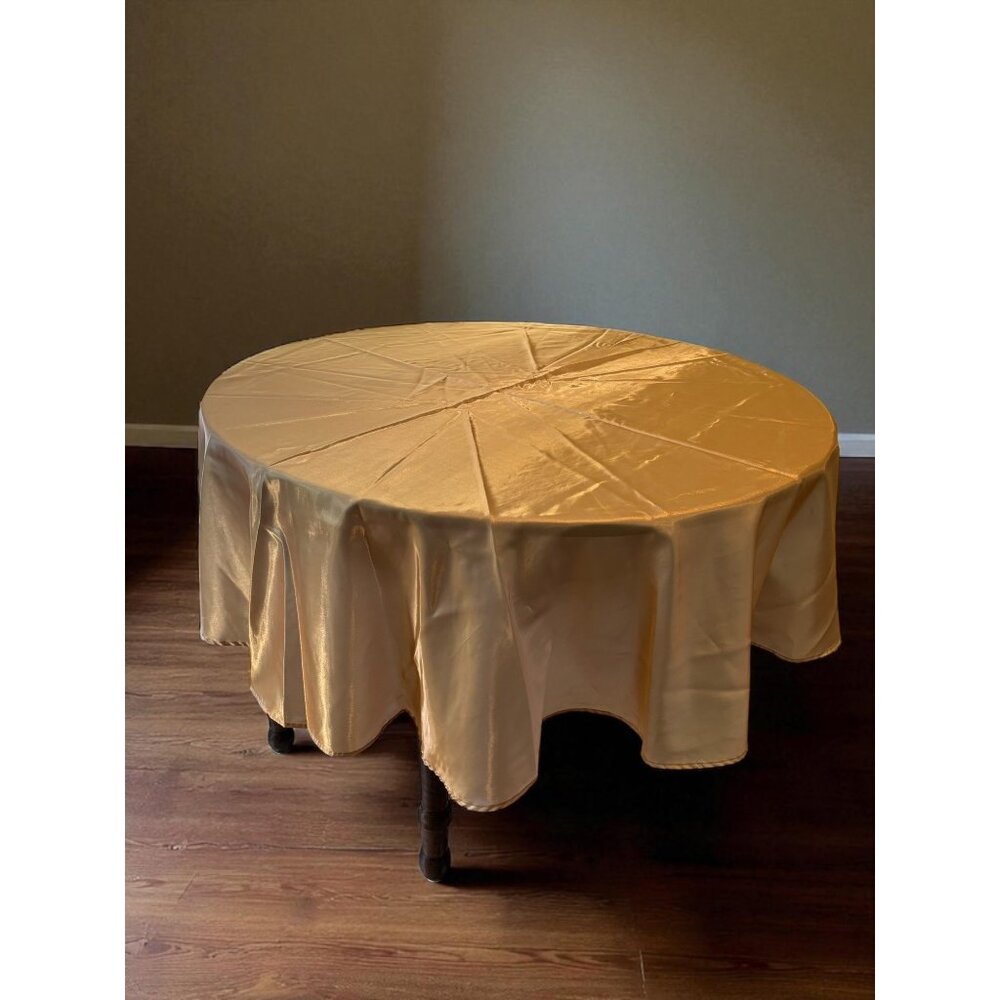 Vintage Gold Lame Fabric Tablecloth 72" Round